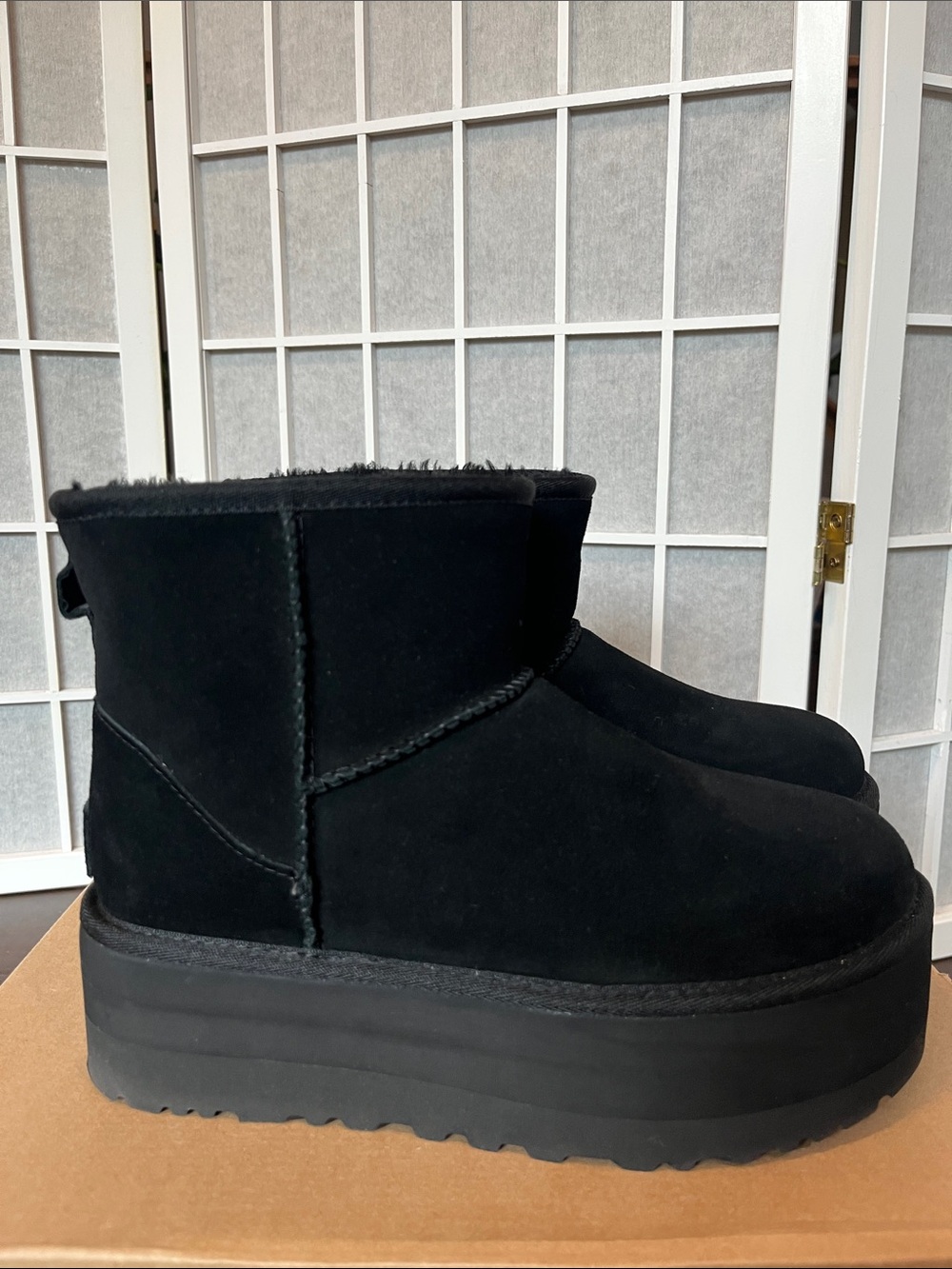 UGG Black Platform Short Shearling Boots